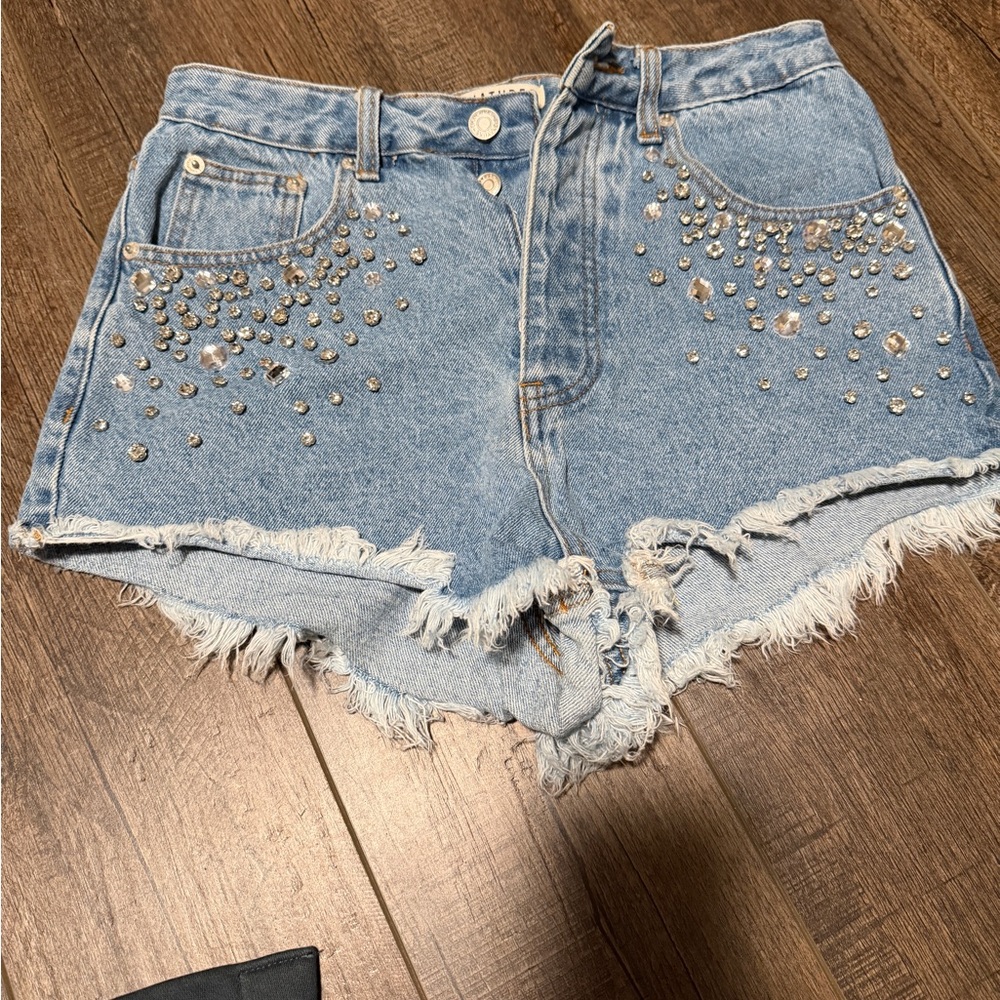 Signature Blue Jean Shorts with Studded Accents